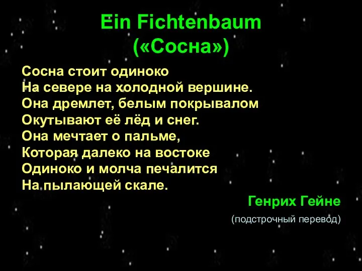 Ein Fichtenbaum («Сосна») Сосна стоит одиноко На севере на холодной