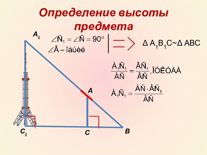 Определение высоты предмета А А1 С С1 В Δ А1В1С~Δ АВС