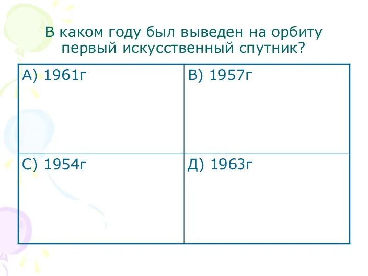 В каком году был выведен на орбиту первый искусственный спутник?