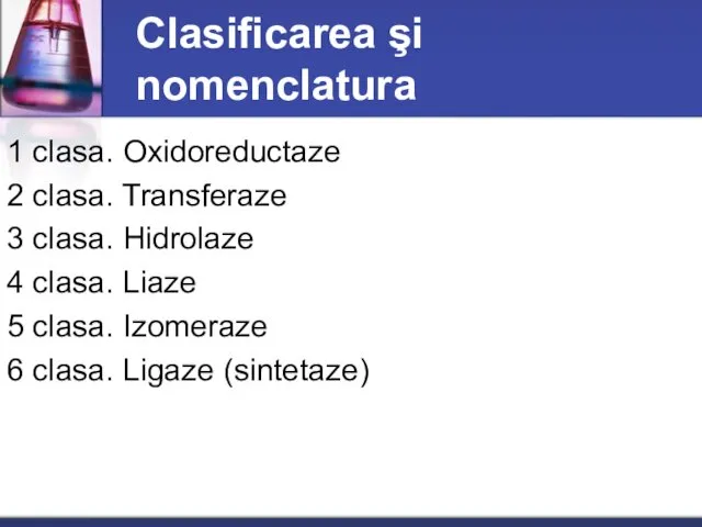 Clasificarea şi nomenclatura 1 clasa. Oxidoreductaze 2 clasa. Transferaze 3