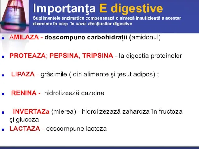 Importanţa E digestive Suplimentele enzimatice compensează o sinteză insuficientă a