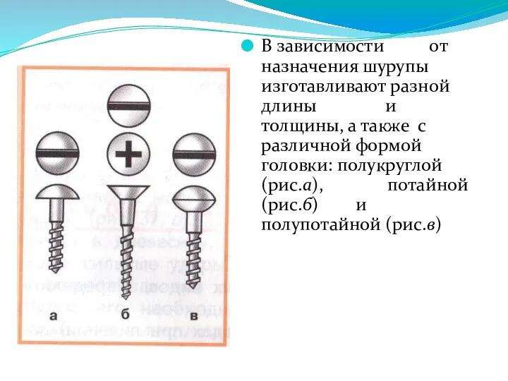 В зависимости от назначения шурупы изготавливают разной длины и толщины,