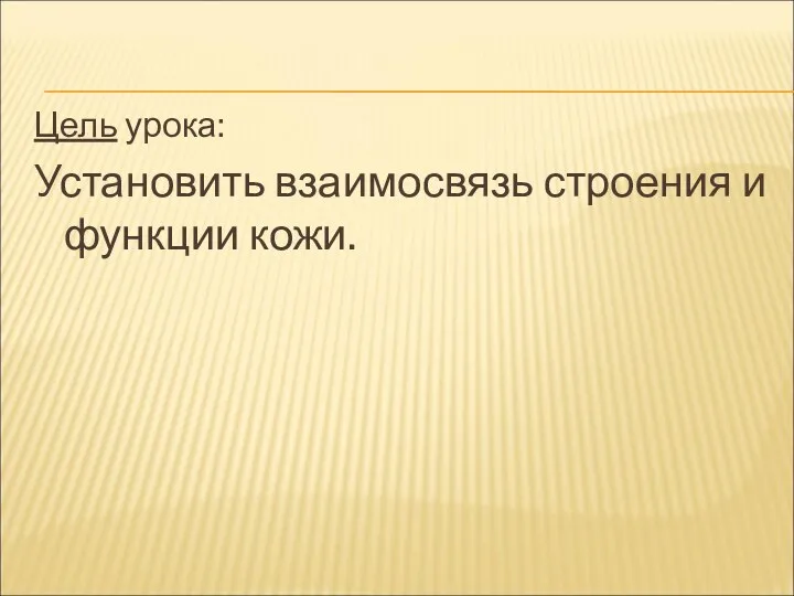 Цель урока: Установить взаимосвязь строения и функции кожи.