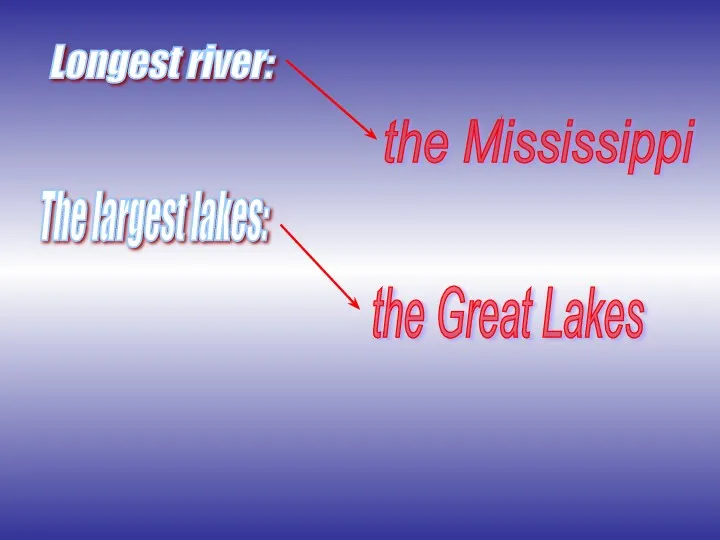 Longest river: the Mississippi The largest lakes: the Great Lakes