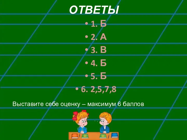 ОТВЕТЫ 1. Б 2. А 3. В 4. Б 5.