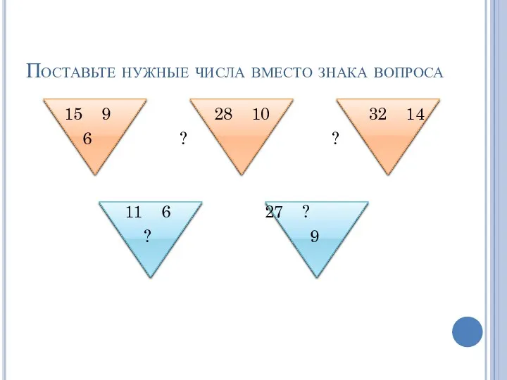 Поставьте нужные числа вместо знака вопроса 15 9 28 10