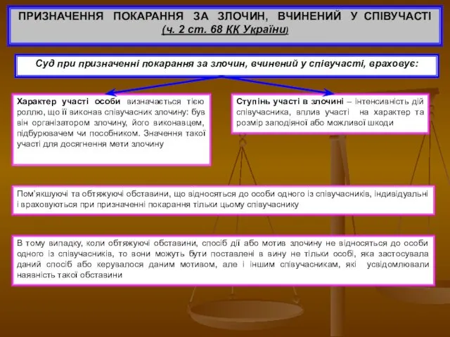 ПРИЗНАЧЕННЯ ПОКАРАННЯ ЗА ЗЛОЧИН, ВЧИНЕНИЙ У СПІВУЧАСТІ (ч. 2 ст.