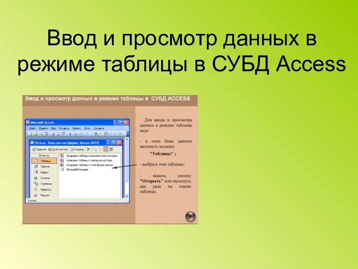 Ввод и просмотр данных в режиме таблицы в СУБД Access