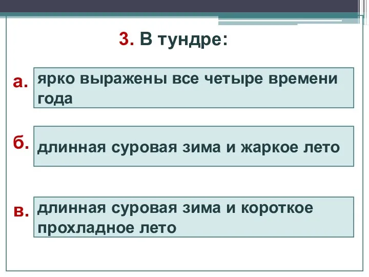 3. В тундре: длинная суровая зима и короткое прохладное лето