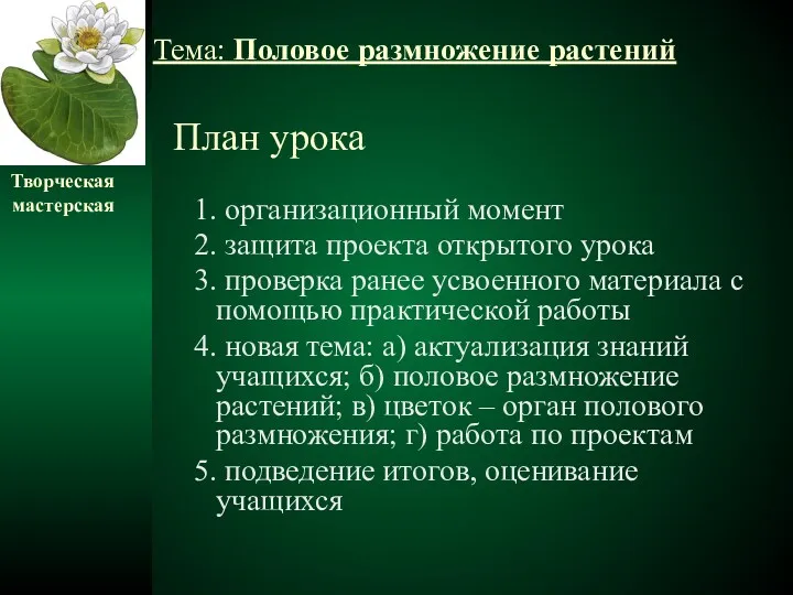 План урока 1. организационный момент 2. защита проекта открытого урока