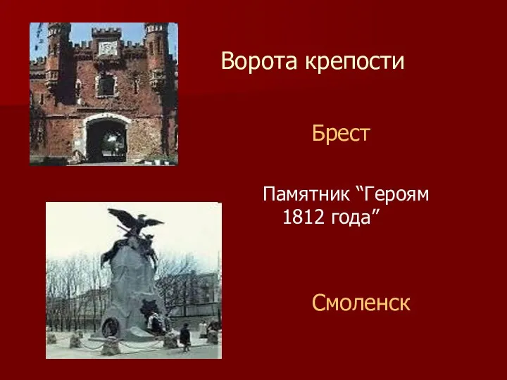Ворота крепости Брест Памятник “Героям 1812 года” Смоленск