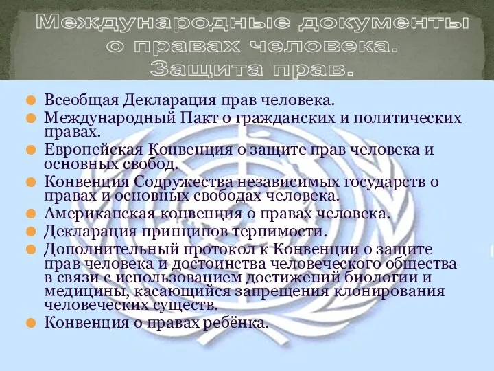 Международные документы о правах человека. Защита прав. Всеобщая Декларация прав