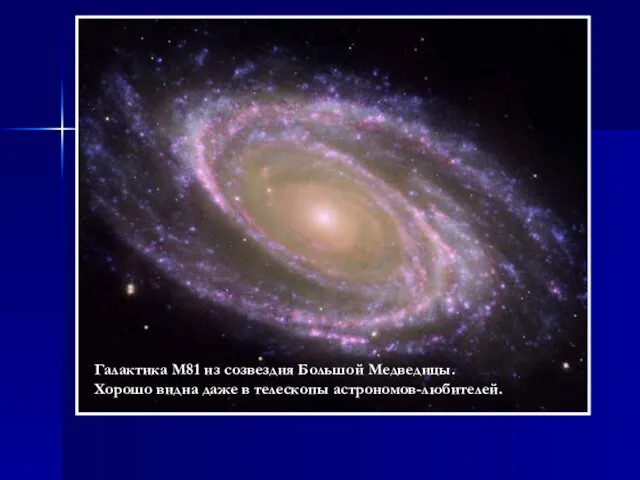 Галактика M81 из созвездия Большой Медведицы. Хорошо видна даже в телескопы астрономов-любителей.