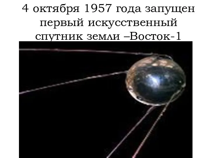 4 октября 1957 года запущен первый искусственный спутник земли –Восток-1