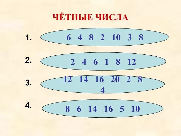 ЧЁТНЫЕ ЧИСЛА 1. 2. 3. 4. 6 4 8 2