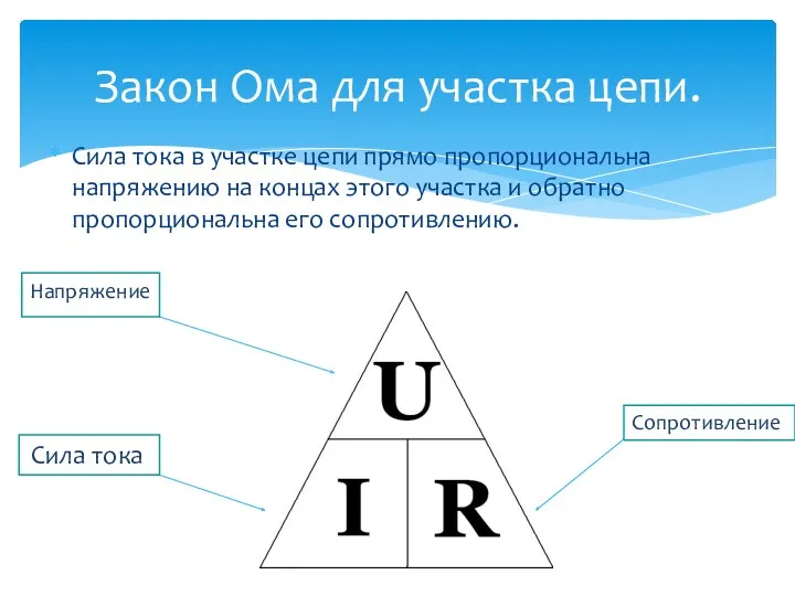 Закон Ома для участка цепи. Сила тока в участке цепи