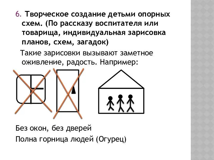 6. Творческое создание детьми опорных схем. (По рассказу воспитателя или