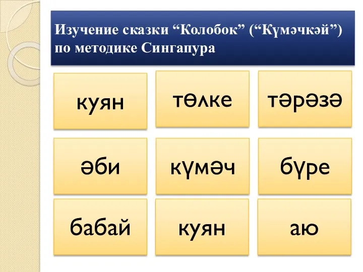 Изучение сказки “Колобок” (“Күмәчкәй”) по методике Сингапура