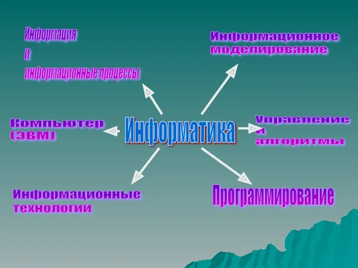 Информатика Информация и информационные процессы Компьютер (ЭВМ) Информационные технологии Информационное моделирование Управление и алгоритмы Программирование