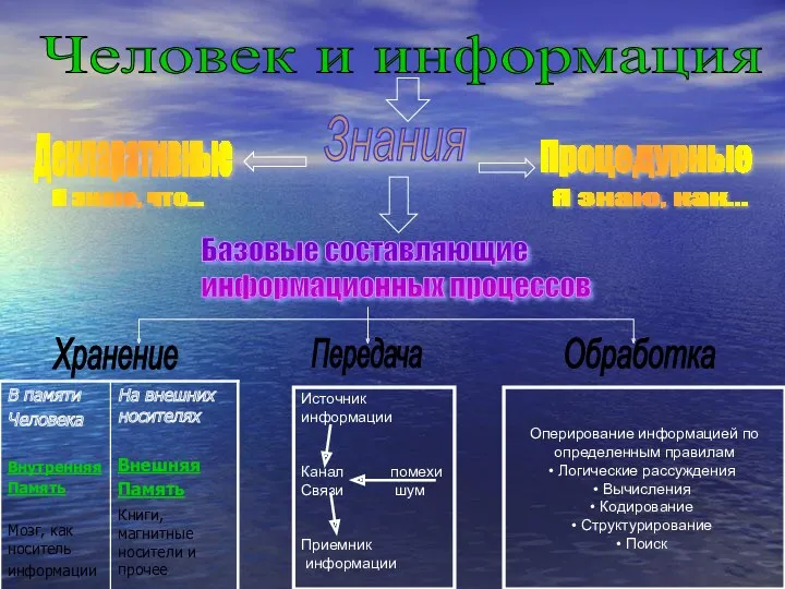 Человек и информация Декларативные Я знаю, что... Процедурные Я знаю,