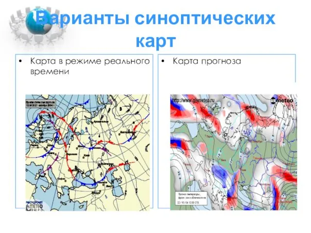 Варианты синоптических карт Карта в режиме реального времени Карта прогноза