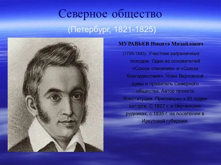 Северное общество (Петербург, 1821-1825) МУРАВЬЕВ Никита Михайлович (1795-1843). Участник заграничных