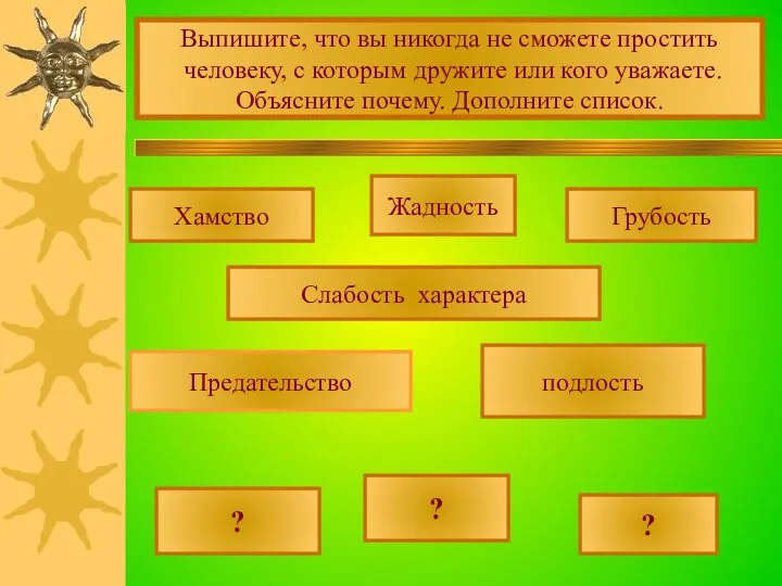 Выпишите, что вы никогда не сможете простить человеку, с которым