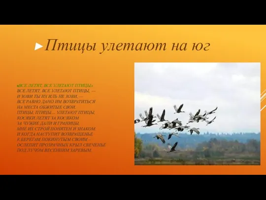 «Все летят, все улетают птицы» Все летят, все улетают птицы,