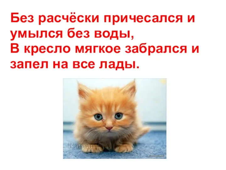 Без расчёски причесался и умылся без воды, В кресло мягкое забрался и запел на все лады.