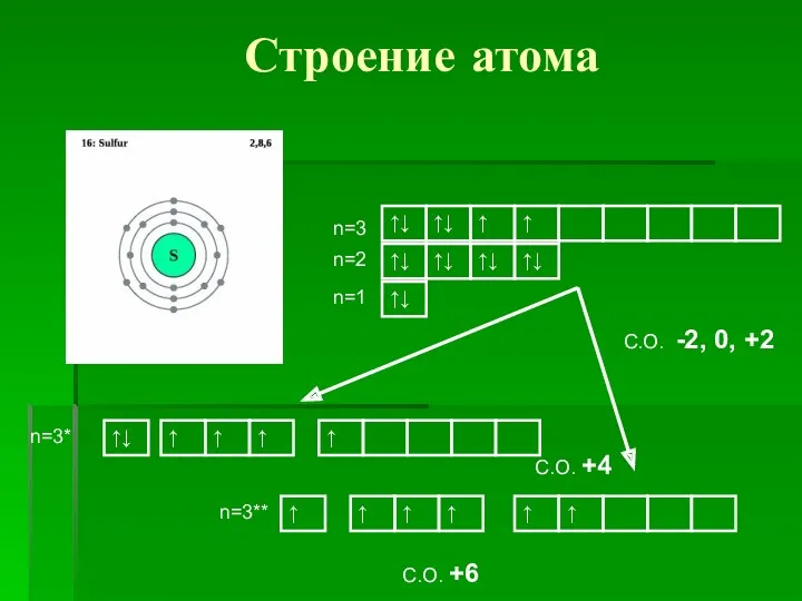 Строение атома ↑ ↑ ↑↓ ↑↓ ↑↓ ↑↓ ↑↓ ↑↓