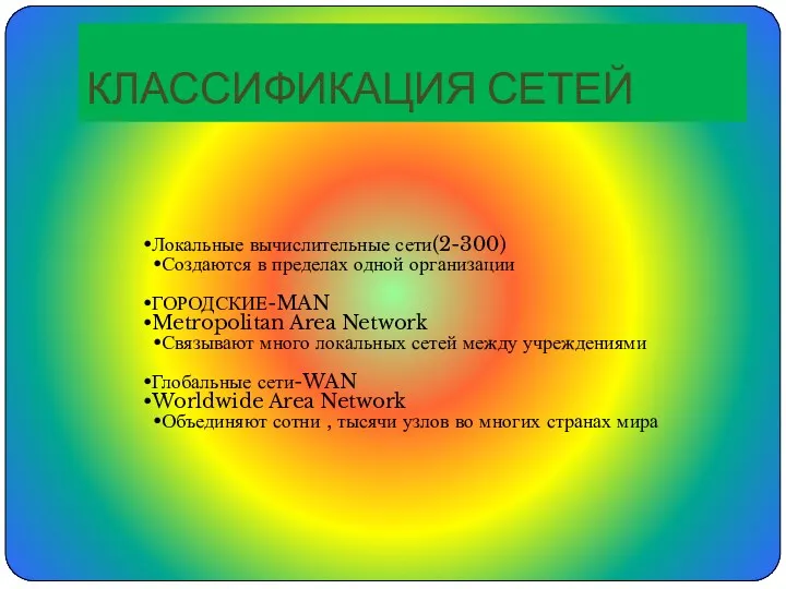 КЛАССИФИКАЦИЯ СЕТЕЙ