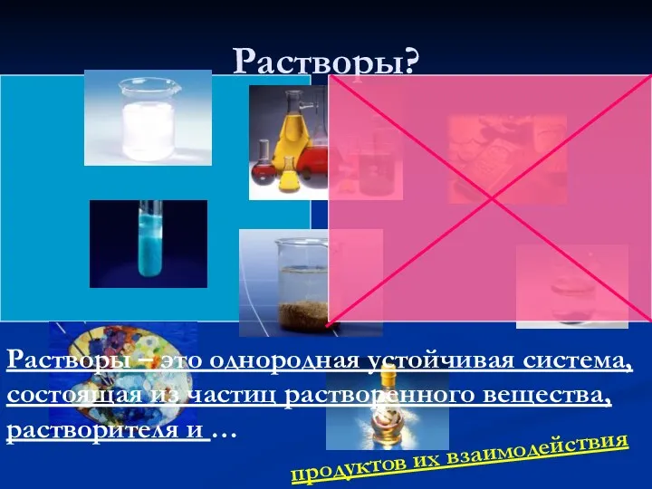 Растворы? Растворы – это однородная устойчивая система, состоящая из частиц