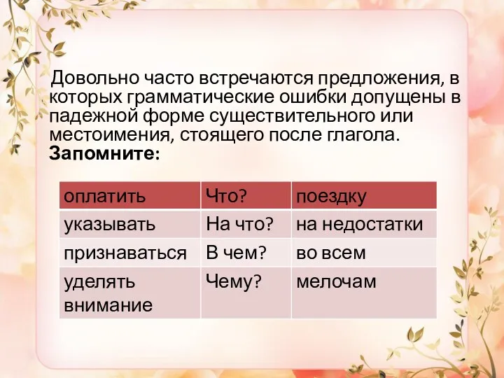 Довольно часто встречаются предложения, в которых грамматические ошибки допущены в падежной форме существительного