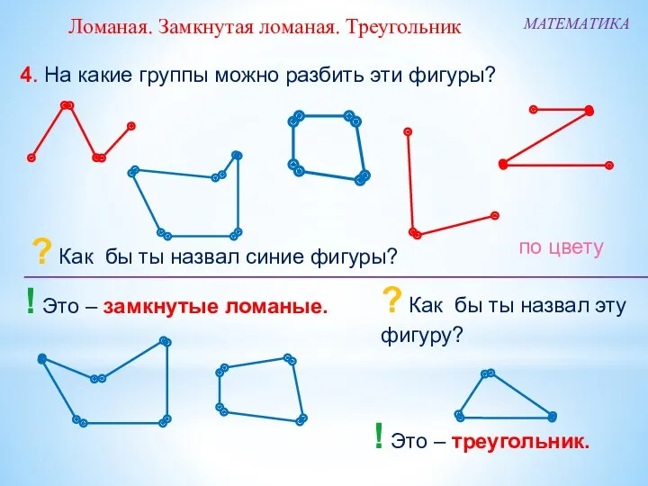 МАТЕМАТИКА 4. На какие группы можно разбить эти фигуры? ?