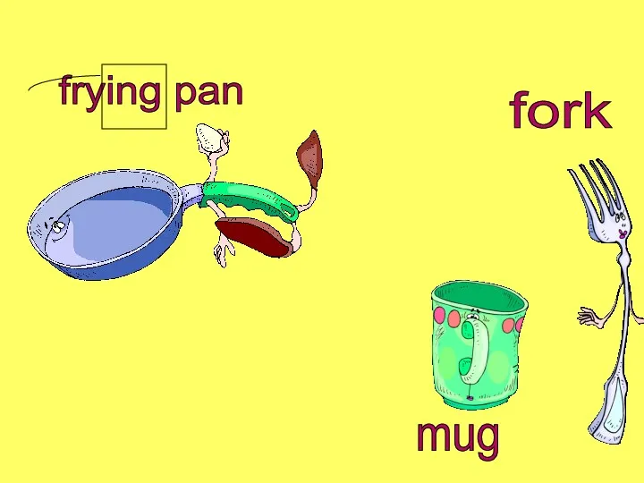 frying pan mug fork
