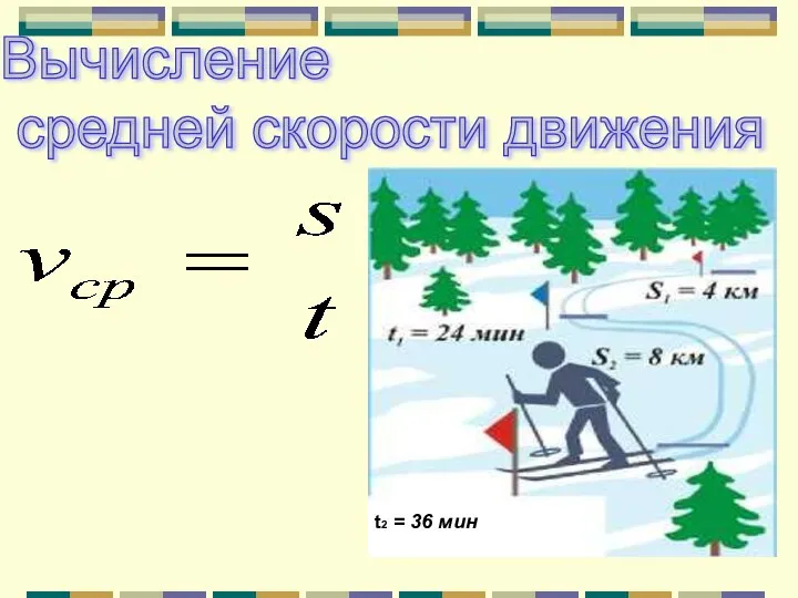 Вычисление средней скорости движения t2 = 36 мин