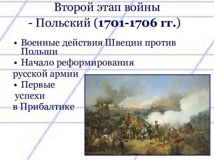 Второй этап войны Военные действия Швеции против Польши Начало реформирования