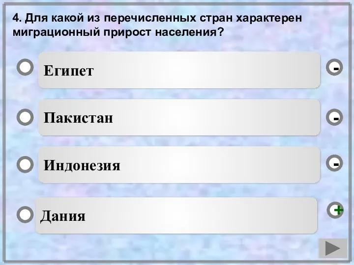 4. Для какой из перечисленных стран характерен миграционный прирост населения?