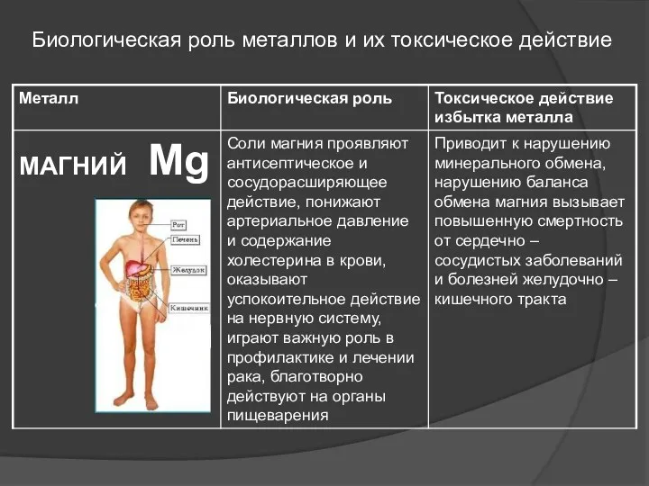 Биологическая роль металлов и их токсическое действие