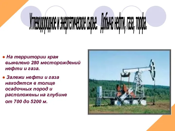 На территории края выявлено 280 месторождений нефти и газа. Залежи