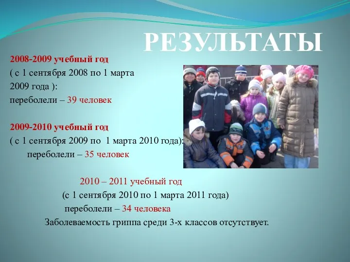 РЕЗУЛЬТАТЫ 2008-2009 учебный год ( с 1 сентября 2008 по