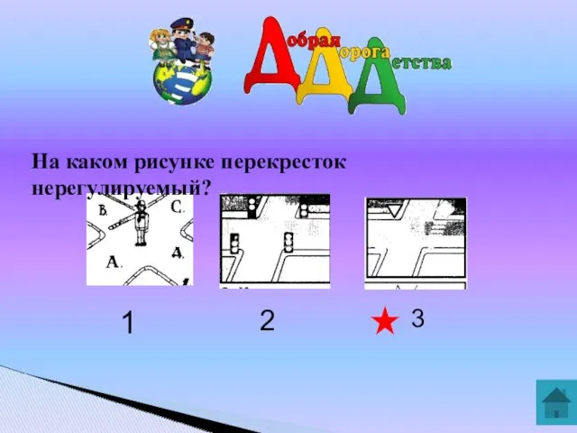 На каком рисунке перекресток нерегулируемый? 1 2 3