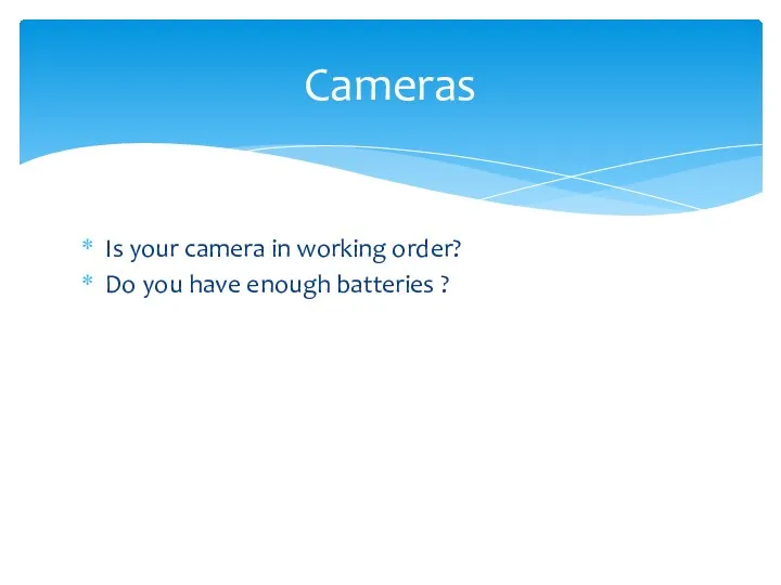 Is your camera in working order? Do you have enough batteries ? Cameras