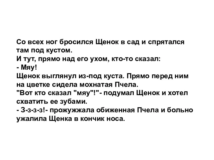 Со всех ног бросился Щенок в сад и спрятался там