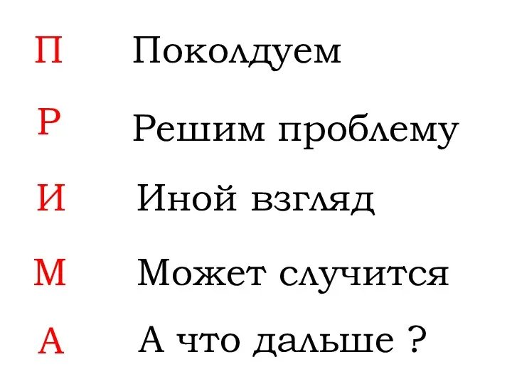 П Р И А М Поколдуем Решим проблему Иной взгляд Может случится А что дальше ?