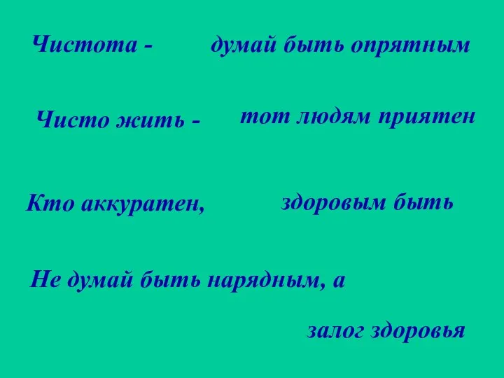 Чистота - Чисто жить - Кто аккуратен, Не думай быть