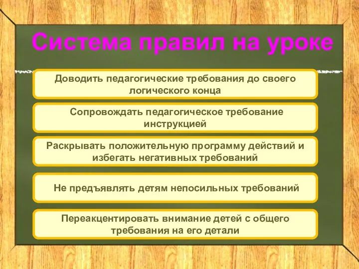 Система правил на уроке Доводить педагогические требования до своего логического