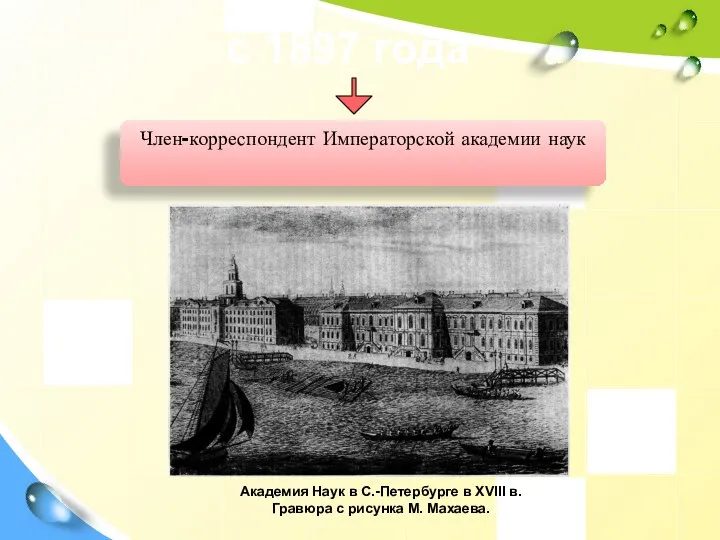 с 1897 года Член-корреспондент Императорской академии наук Академия Наук в