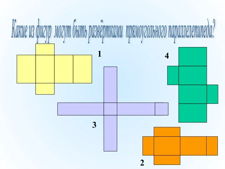 Какие из фигур могут быть развёртками прямоугольного параллелепипеда? 1 2 3 4