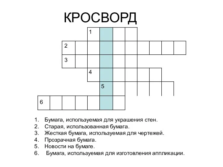 КРОСВОРД 1 2 3 4 5 6 Бумага, используемая для